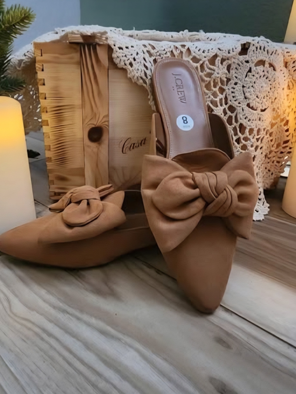 J. Crew Tan Bow Slip-On Mules